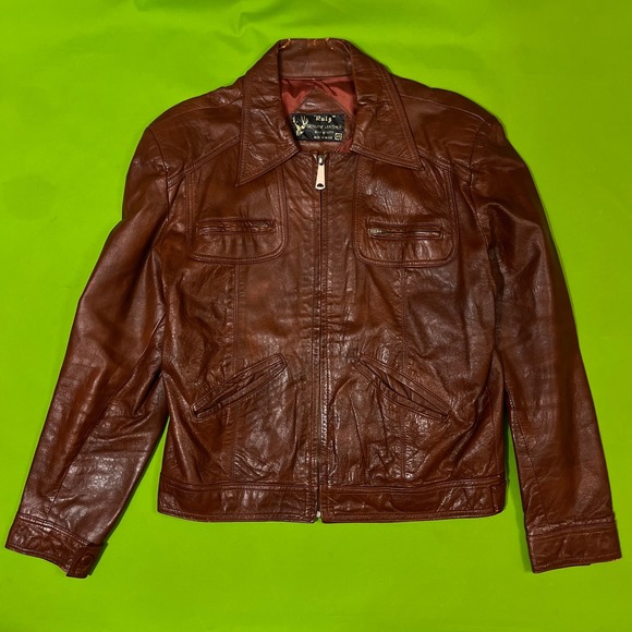 Vintage Ruiz Brown Genuine Leather Jacket Made in Mexico Size 42 Biker Moto 70s - Picture 6 of 8